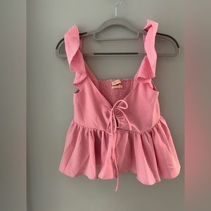 UO pink ruffle tie in the front top